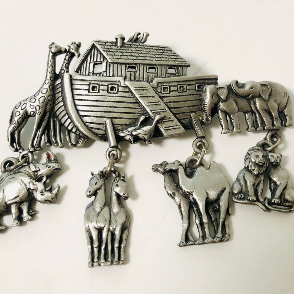 JJ Jonette Pewter Noah’s Ark Brooch Pin Vintage 80’s collectible